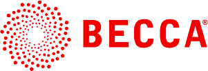 Becca logo with red circular design on a green background