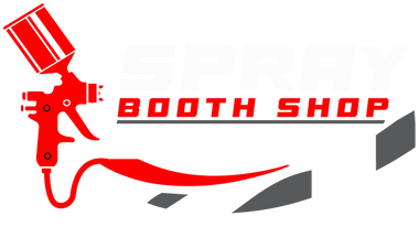Logo of Booth Shop with a red spray gun and text on a white background
