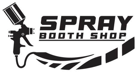 Logo of Spray Booth Shop with a spray gun and car body illustration on a white background
