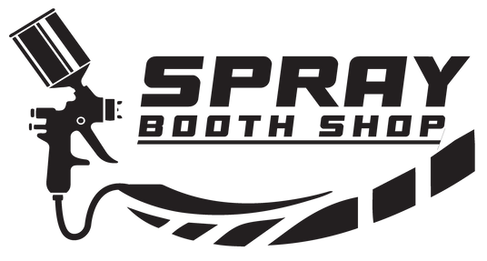 Logo of Spray Booth Shop with a spray gun and car body illustration on a white background