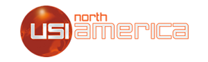 Logo of USI North America with a red and orange design.
