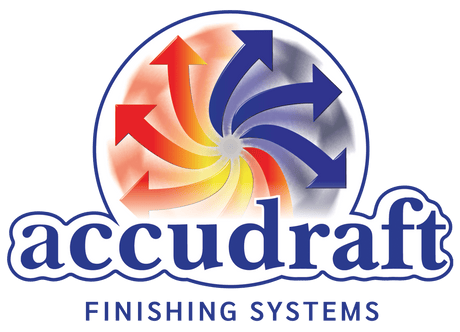 Accudraft Finishing Systems logo with colorful arrows on a green background