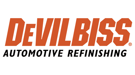 Devilbiss automotive refinishing logo with orange and black text on a white background